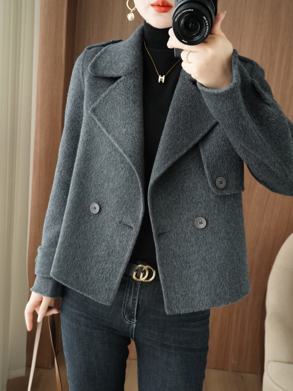Women's 100% Wool Double-Sided Coat with Hand-Sewn Details