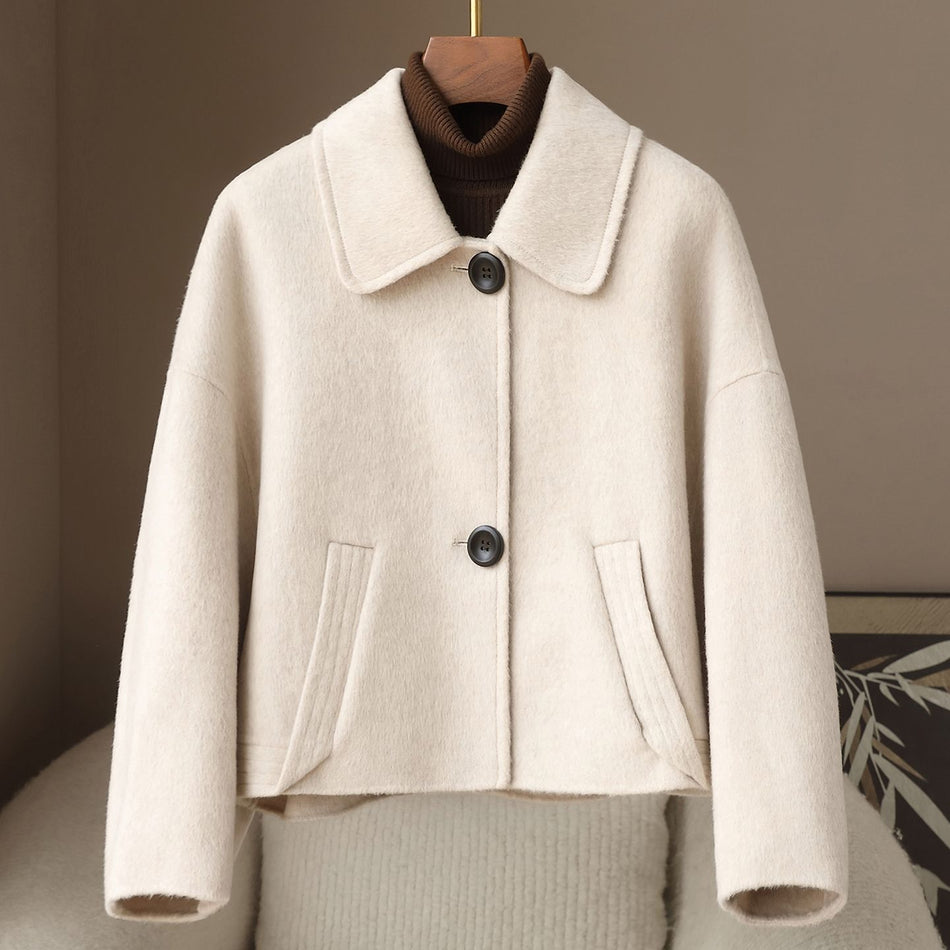 Women's Wool Blend Double-Sided Coat with Square Collar and Pockets