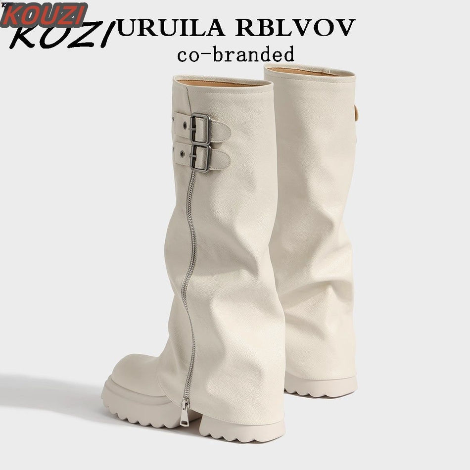 Women's Mid-Calf Knight Boots with Thick Heel and Side Zipper