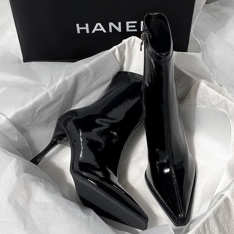 Women's Pointed Toe Patent Boots with Thin 8CM+ Heel