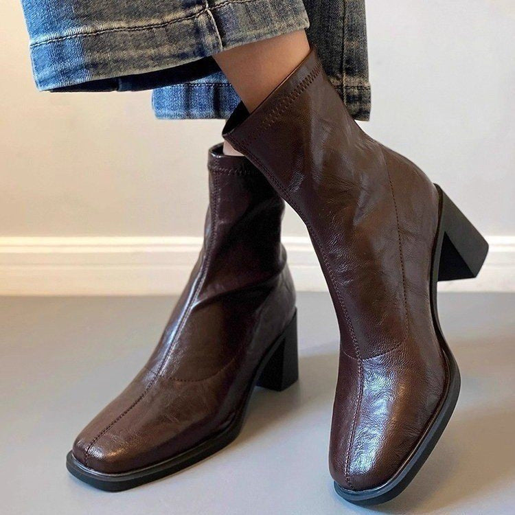 Women's Pointed Toe Martin Boots with 3–5CM Thick Heel
