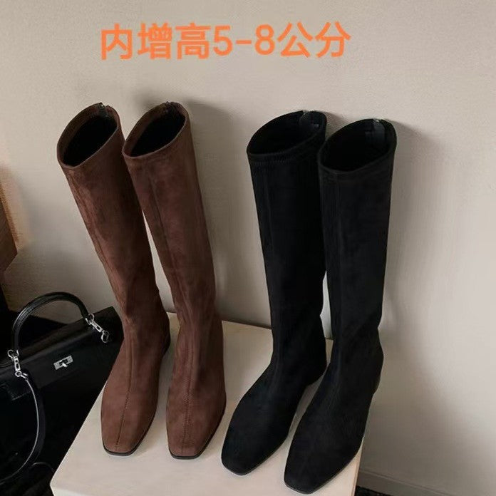 Women's Suede Knight Boots with 5CM Height Increase and Zipper