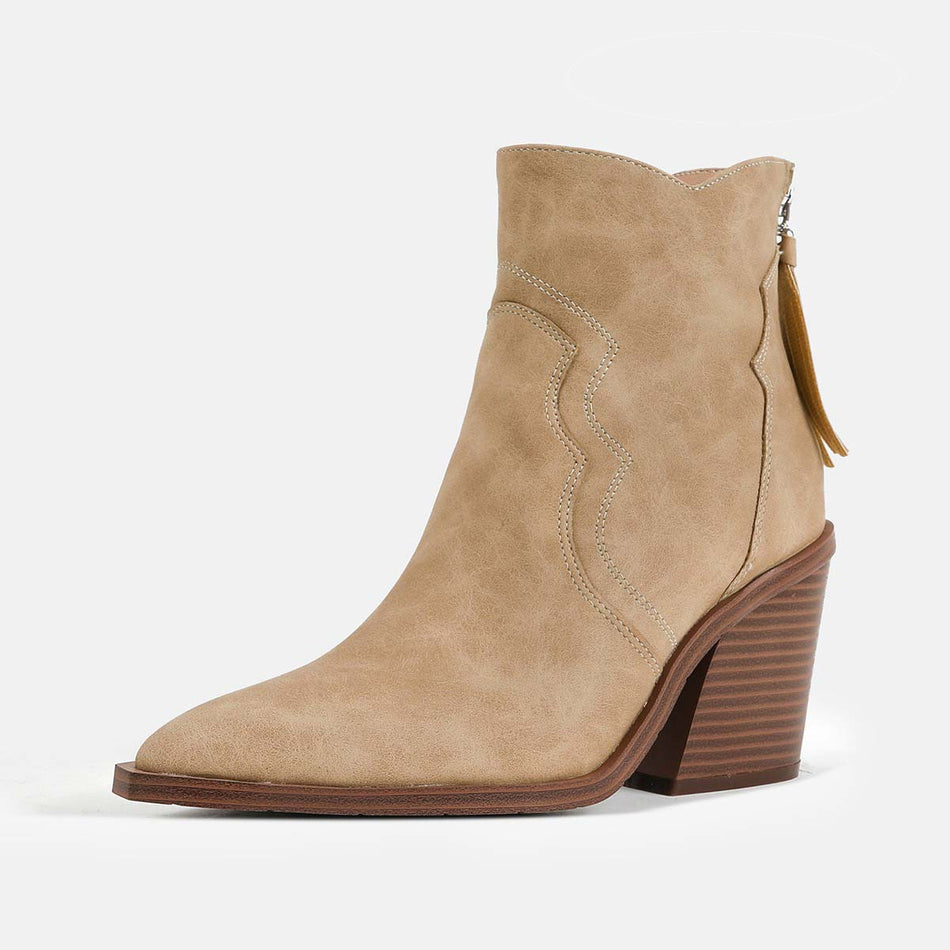 Women's Suede Pointed Toe Boots with 8CM+ Thick Heel
