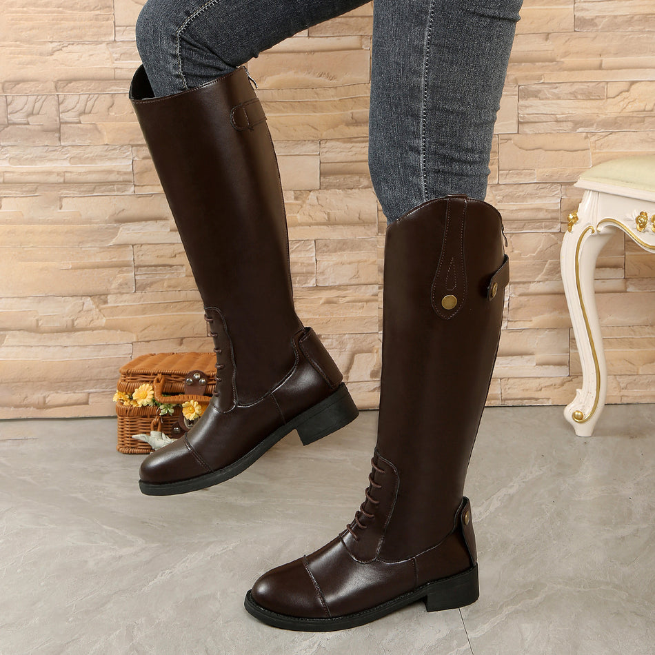 Women's Korean Knight Boots with Round Toe and 3–5CM Heel