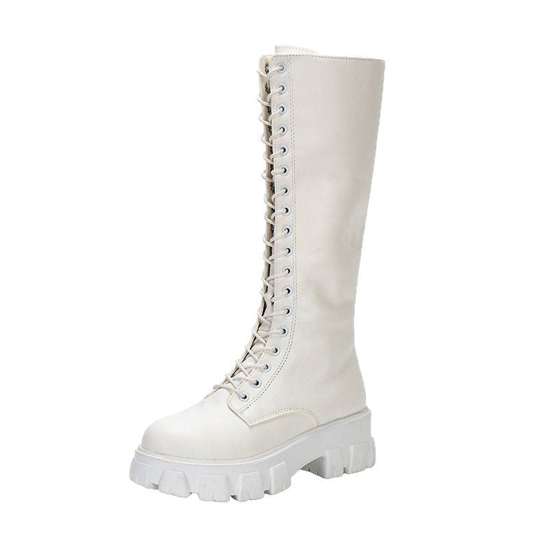 Women's British High-Tube Boots with Platform Heel and Side Zipper