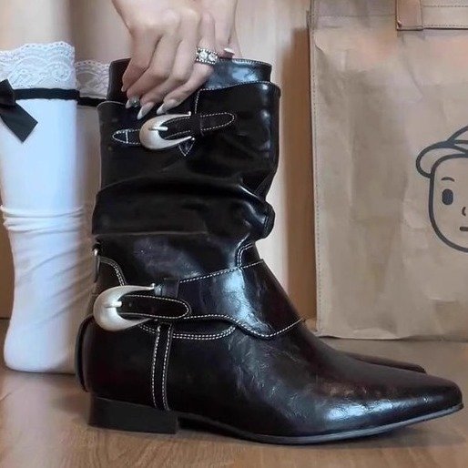 Women's Retro Martin Boots with Belt Buckle and Thick Heel
