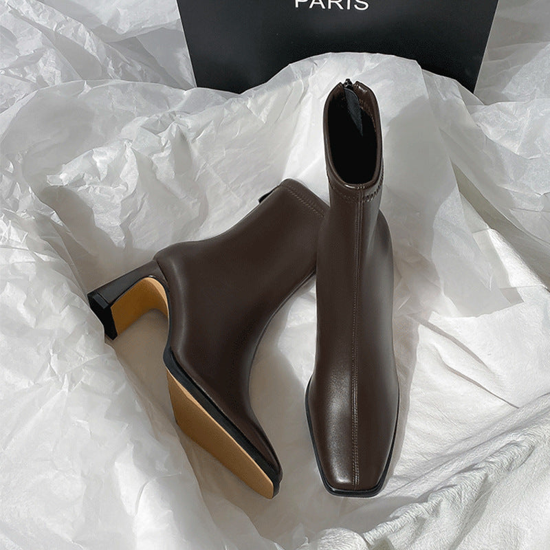Women's Retro Square Toe Ankle Boots with 6–8CM Chunky Heel