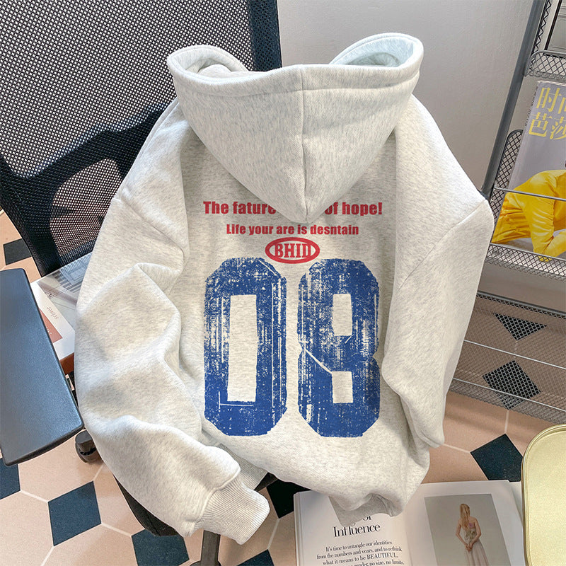 Unisex Loose Printed Hoodie in Heather Gray with Fleece Option