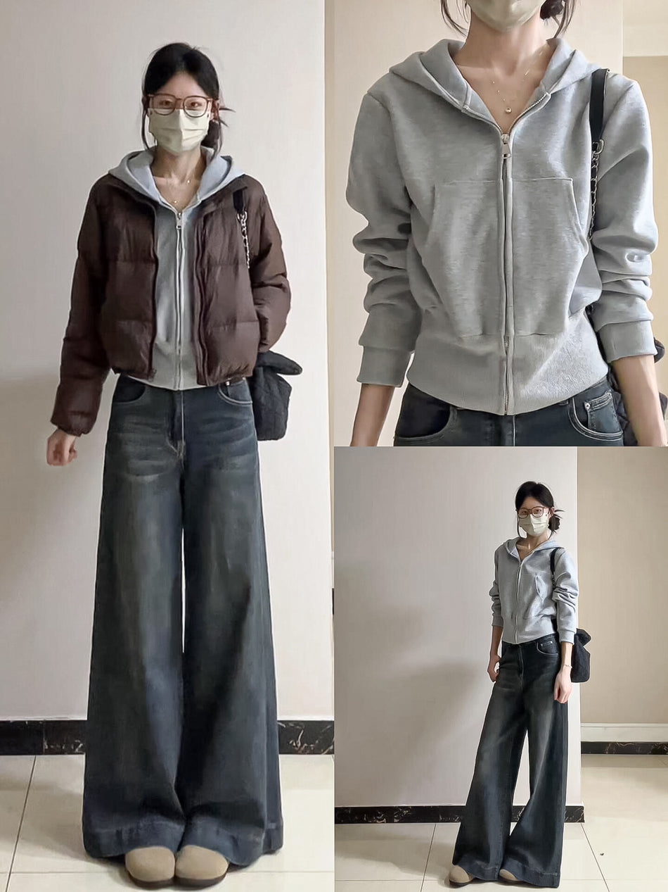 Women's Cropped Hooded Zip Sweatshirt in Five Colors, S to XL
