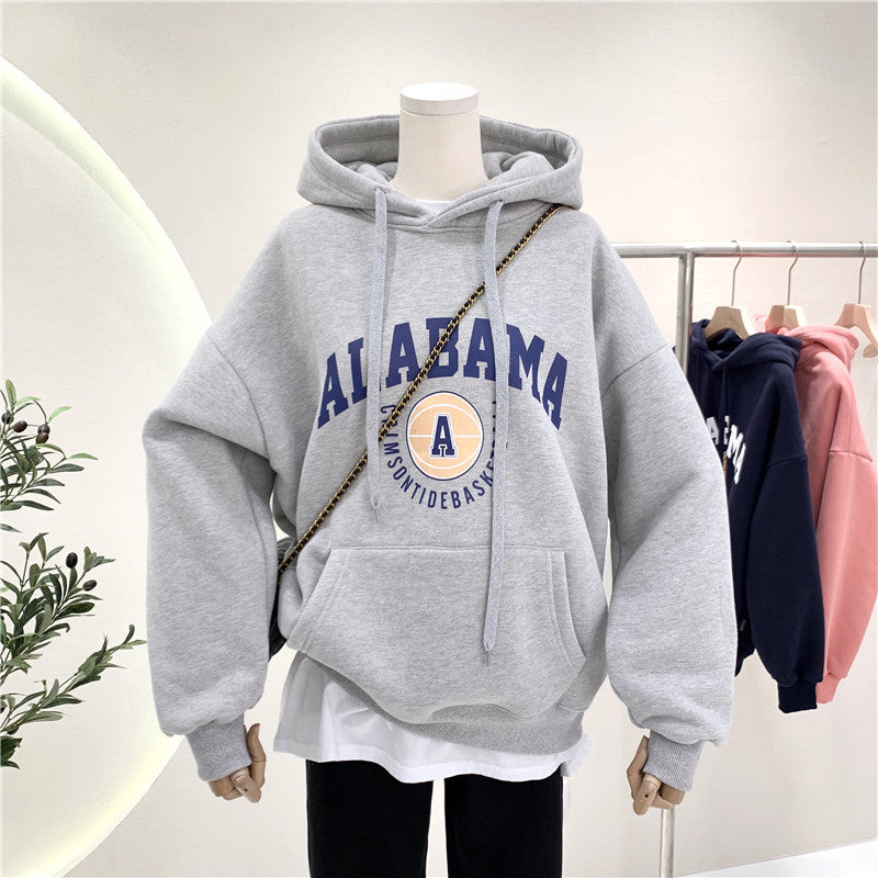 Women's Korean-Style Letter Print Hooded Fleece Autumn/Winter
