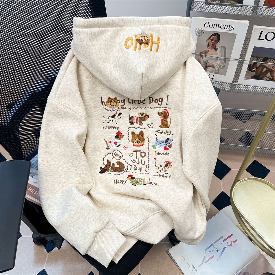 Unisex Heavy Embroidered Hoodie in Heather Gray, Thick and Loose