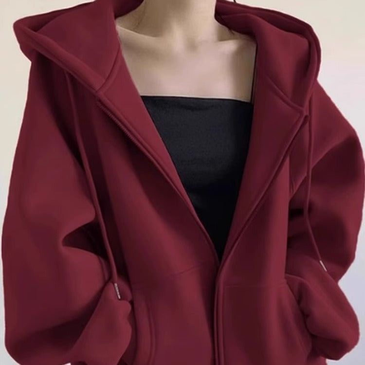 Women's Loose Paneled Zip-Up Hoodie with Pockets in 8 Colors
