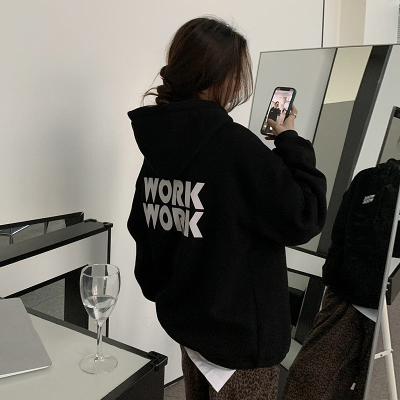 Women's Letter-Print Hooded Fleece Autumn/Winter Trendy Hoodie