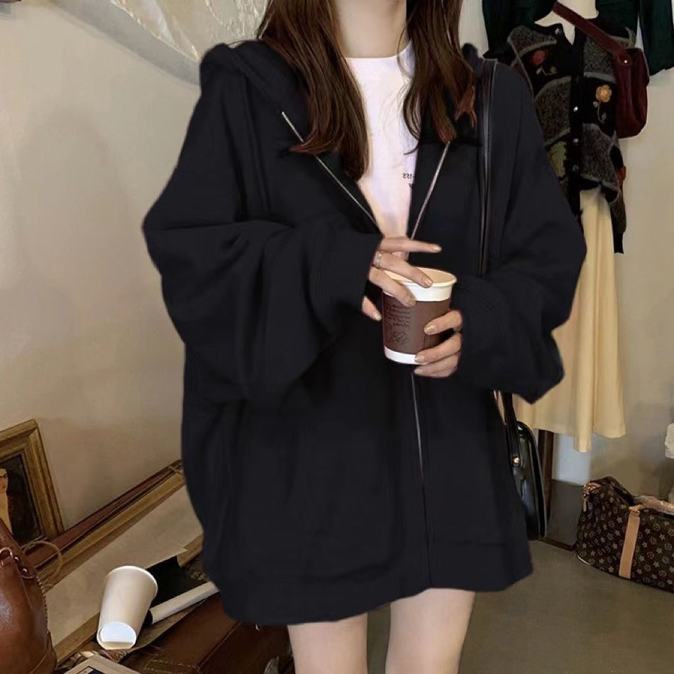 Women's Loose Hooded Zipper Autumn/Winter Trendy Sweatshirt Jacket