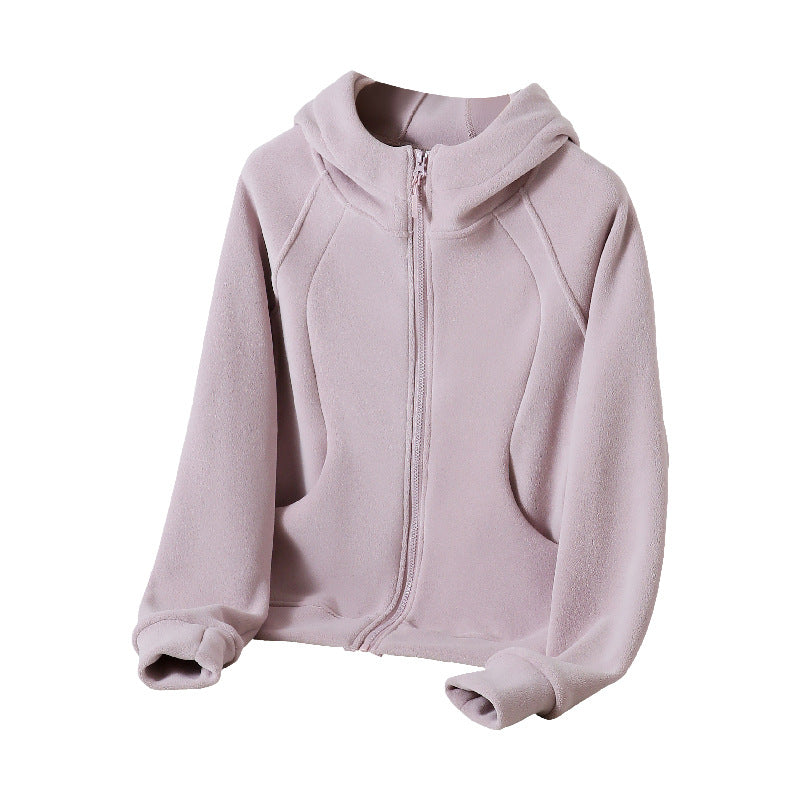 Women's Slim Cropped Double-Sided Fleece Zip Hoodie with Stretch