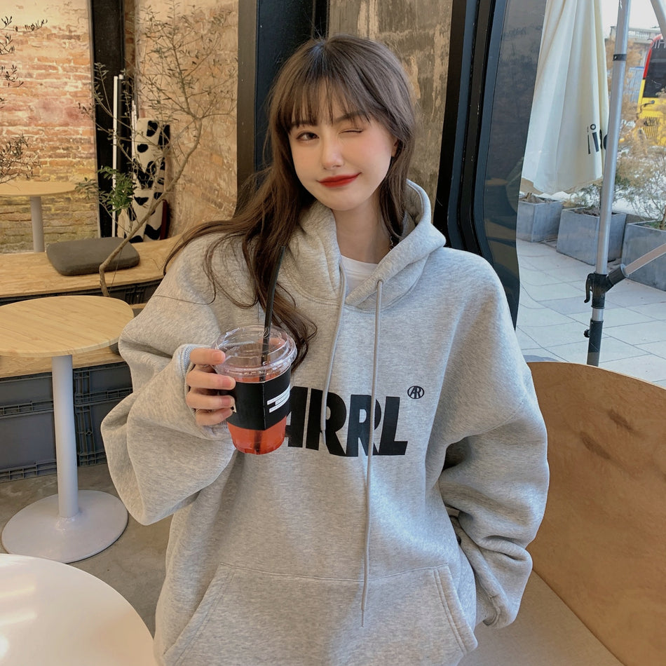 Women's Letter Print Hooded Fleece Autumn/Winter Trendy Sweatshirt