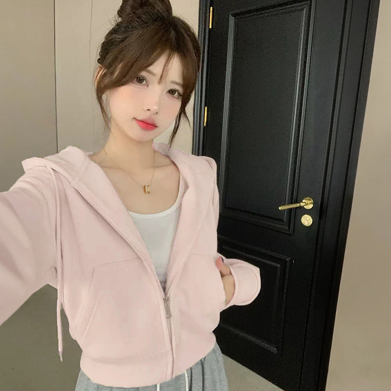 Women's Cropped Cotton Zip-Up Hoodie in 9 Colors, Fleece Option