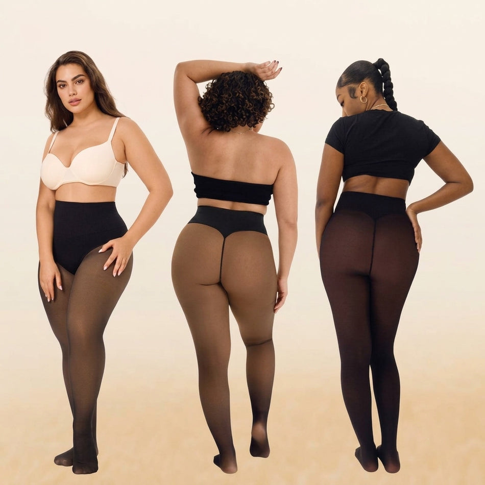 Women's Fleece-Lined Sheer-Look Tights, 240g, Sizes M to XL