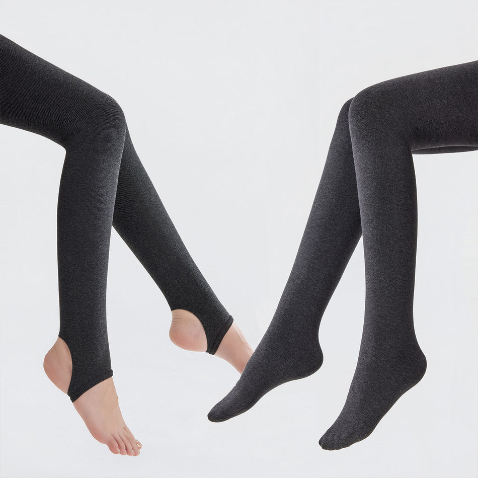Women's Fleece-Lined Cotton-Blend Tights in  Black