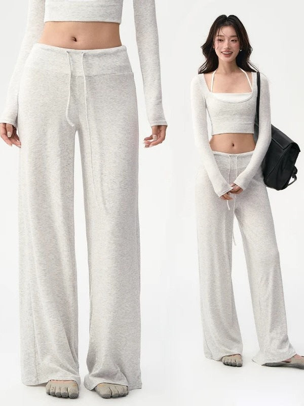 Women's Loose Draping Yoga Pants and Long Sleeve Top Set