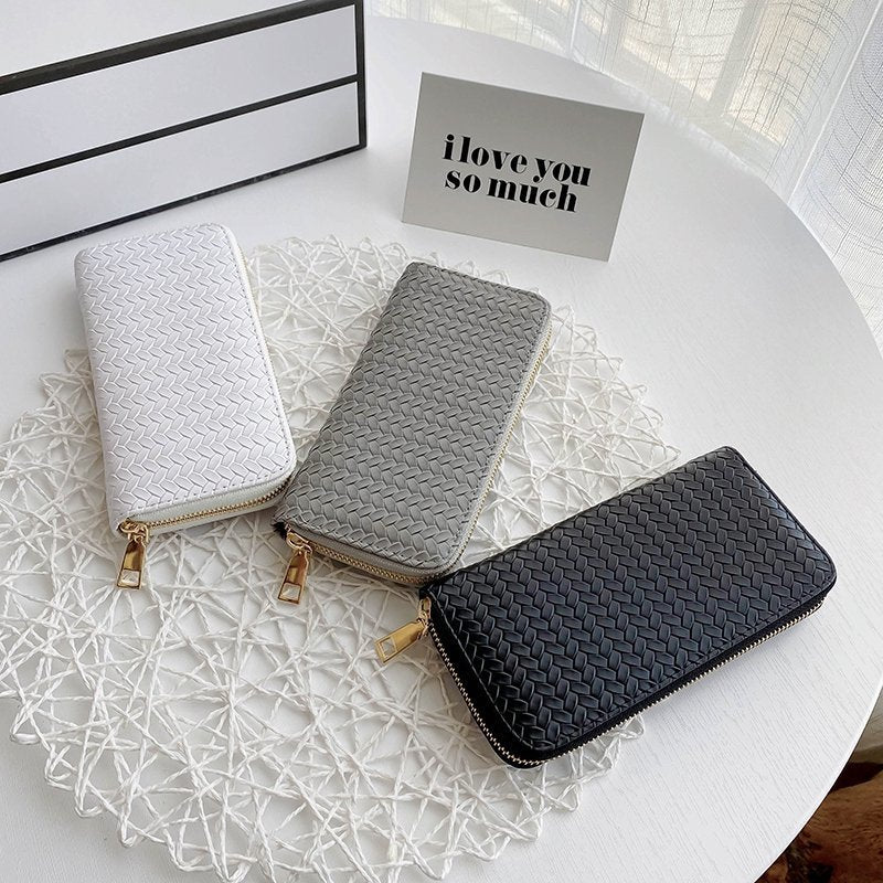 Woven PU Leather Zipper Wallet Women