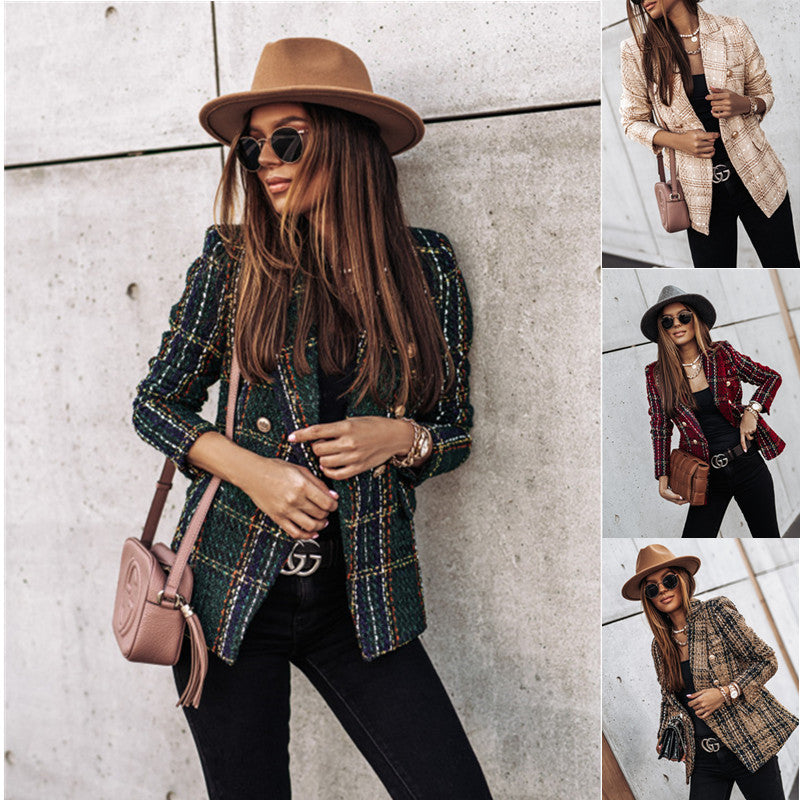 European Style Double Breasted Printed Suit Jacket Women