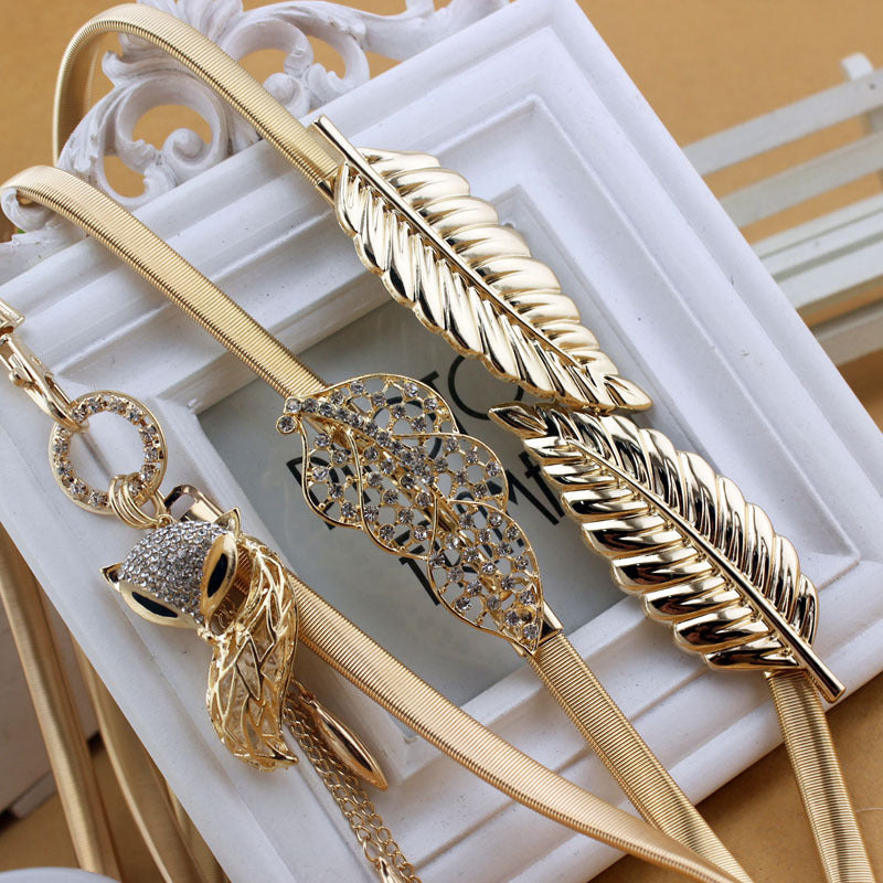 Leaf Elastic Metal Belt – All-Season Waist Accessory for Women