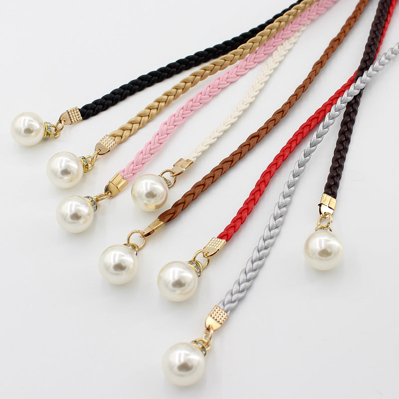 Braided Pearl Waist Rope – Knotted Multicolor Dress Chain