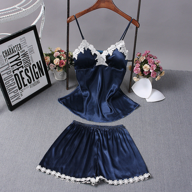 Yiman Silk Camisole Pajama Set with Chest Pad