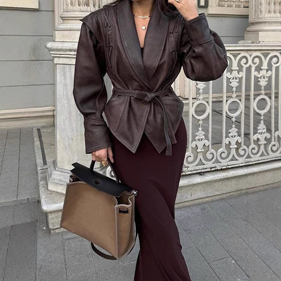 Women’s Lace-Up Short Leather Jacket