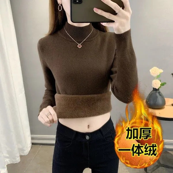 Women’s Thickened Velvet Half-Turtleneck Sweater – 2024