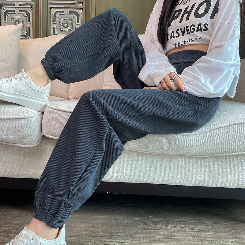 Corduroy Fleece-Lined Korean Harem Jogger Pants