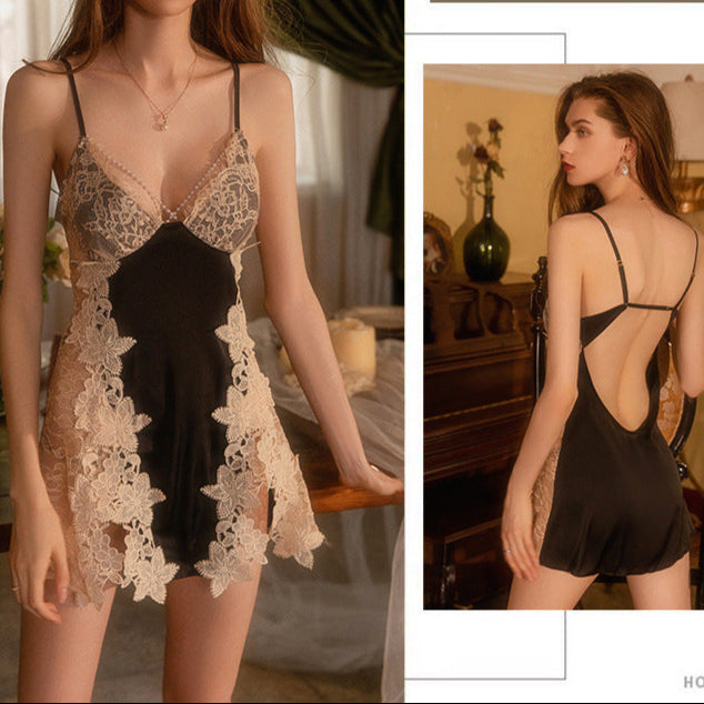Romantic Split Lace Nightdress – French Temptation Style