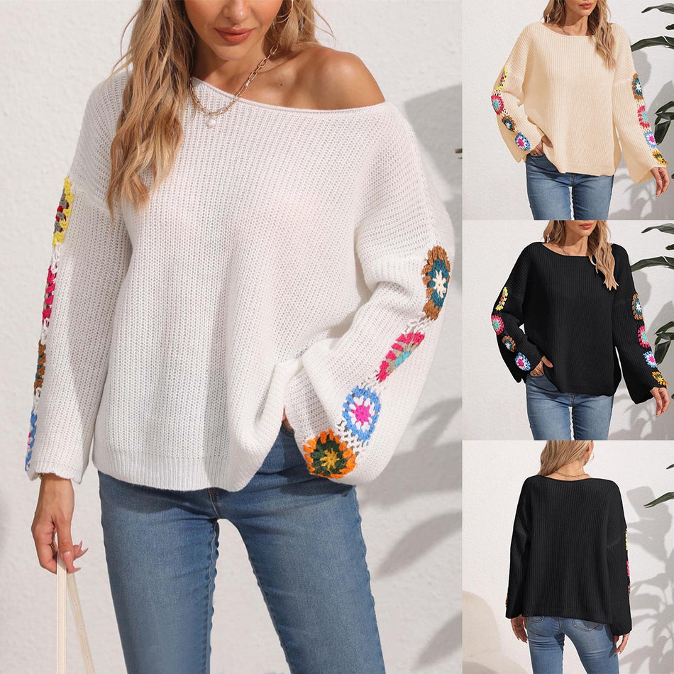 Hand-Crochet Crewneck Pullover Sweater