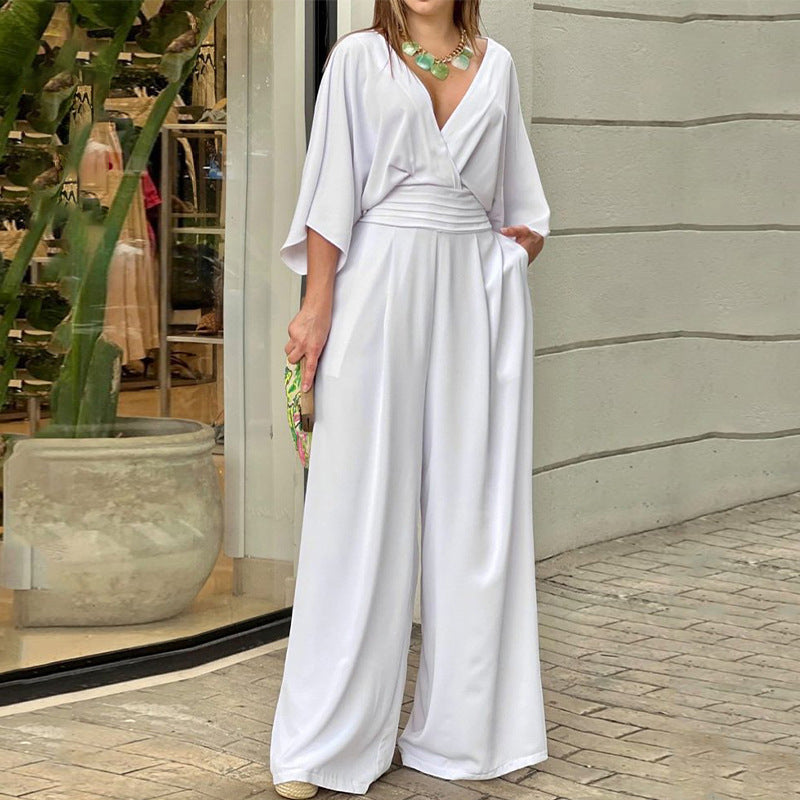 V-Neck Casual Jumpsuit – Elegant & Comfy
