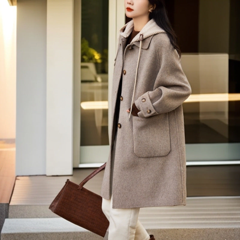 Woolen Hooded Coat – Elegant Women’s Style