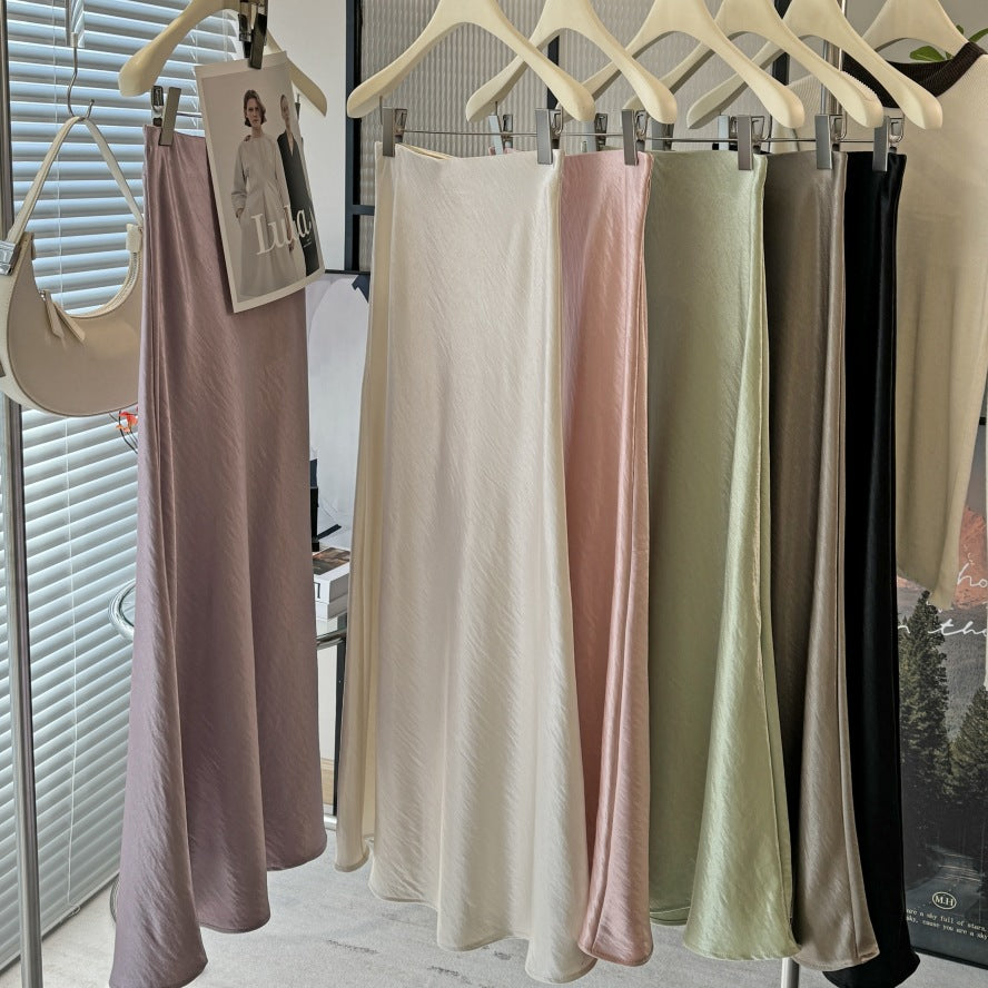 Acetic Acid Satin Fishtail Skirt – Elegant Slim Fit
