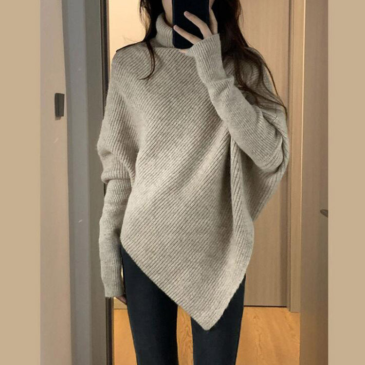 High Collar Asymmetrical Korean Style Sweater