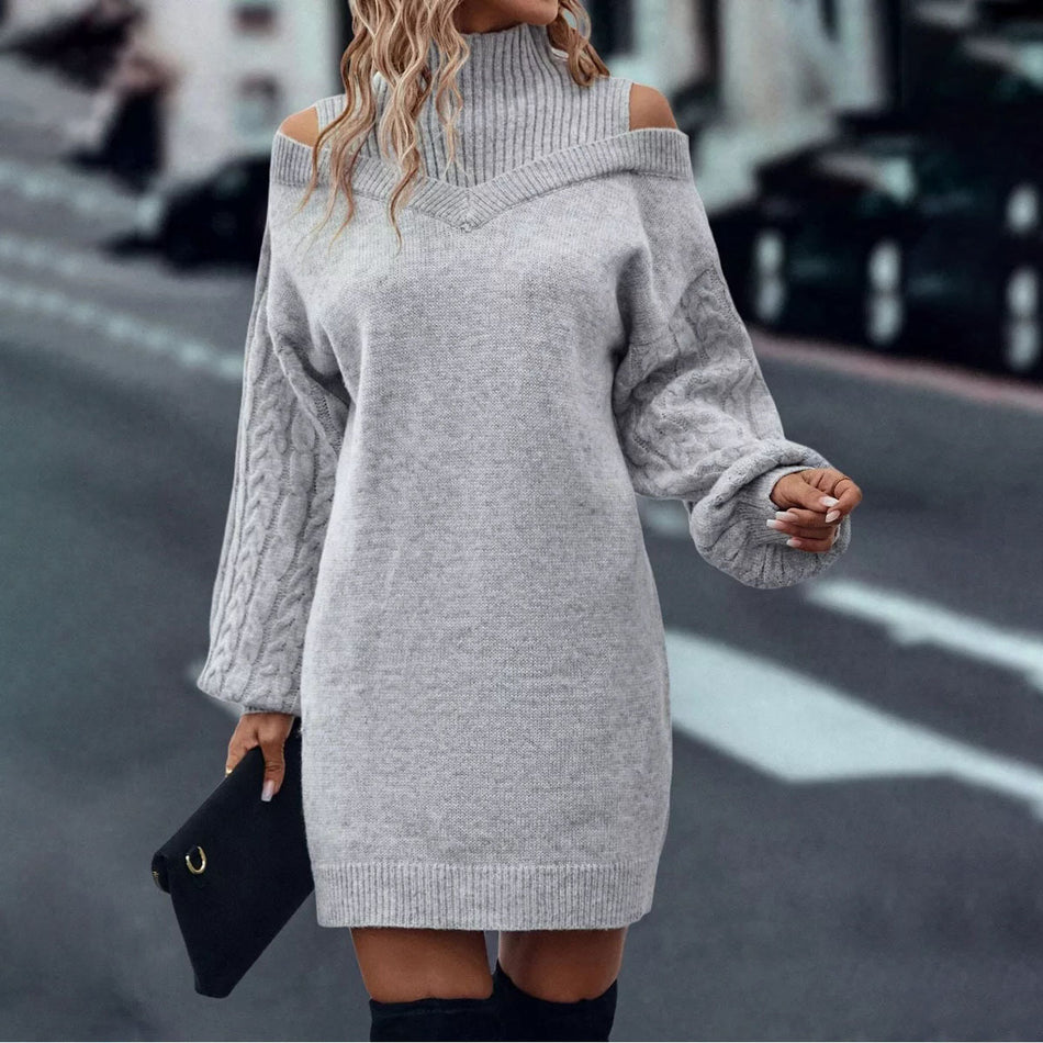 Loose Pullover Half Turtleneck Sweater Dress