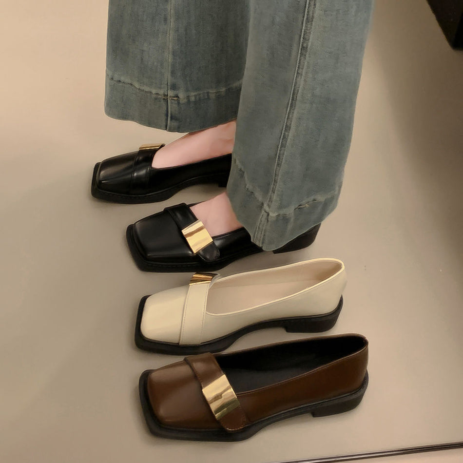 Vintage British Style Loafers – Women's Square Toe Slip-On Shoes