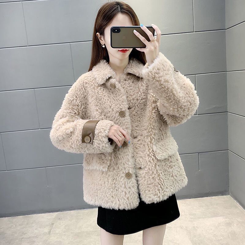 Lamb Wool Fur Integrated Short Chanel-Style Coat