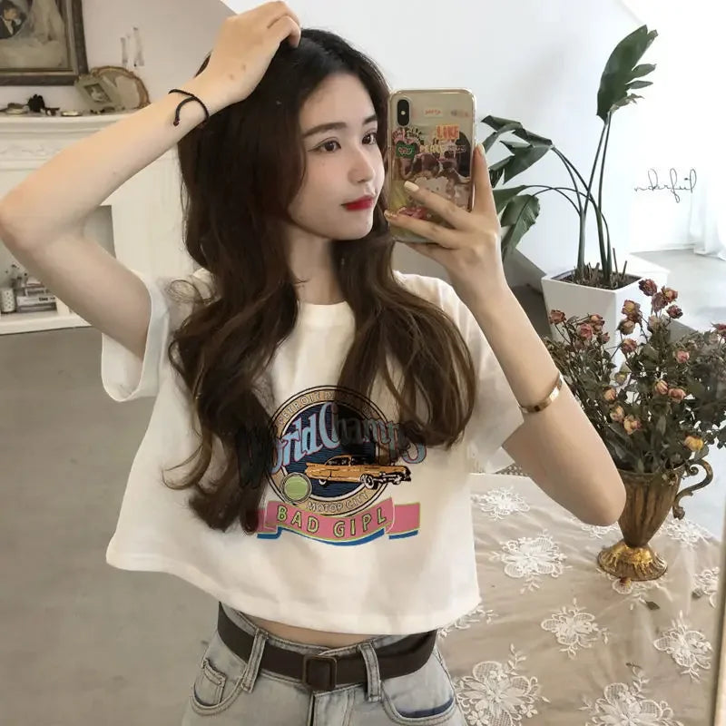 Women's White Cotton T-Shirt – Korean Style Summer Essential