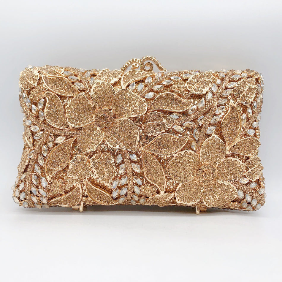 Floral Diamond Evening Clutch – Bridal Rhinestone Bag