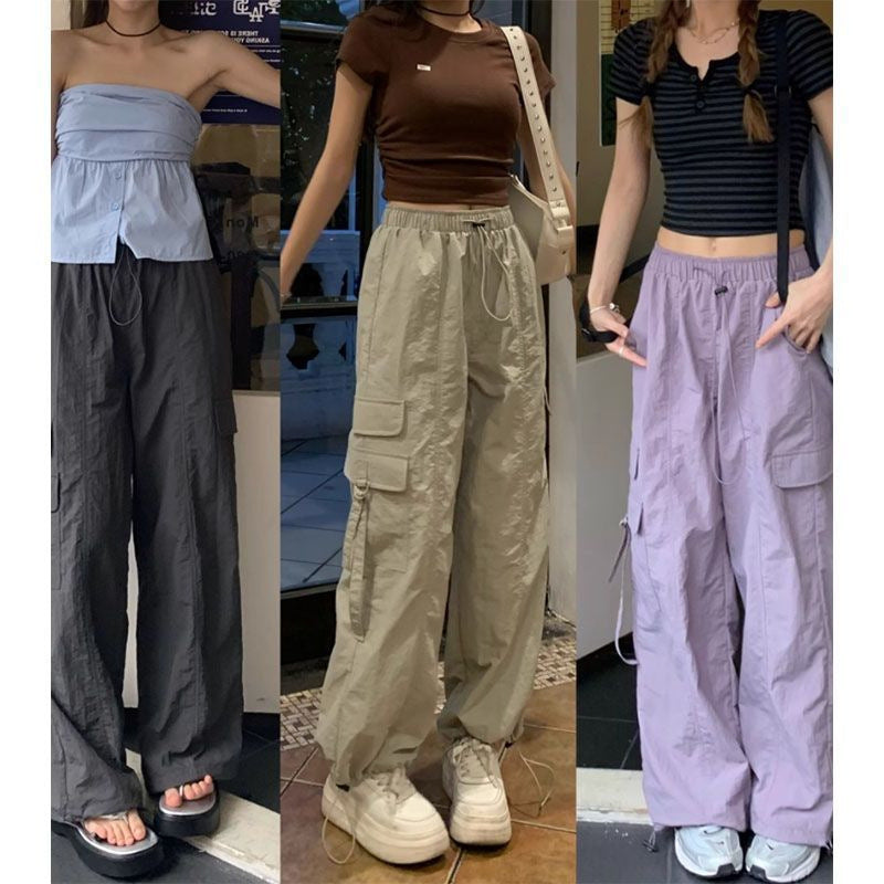 Women’s Cargo Parachute Pants – Drawstring Wide Leg