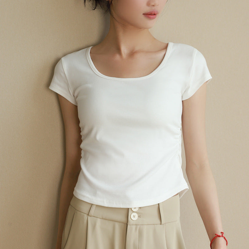 Qui Qu Cotton White T-Shirt for Women  Slim-Fit, Waist-Hugging Design