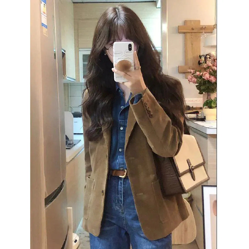 Camel Corduroy Small Suit Jacket Elegant Spring Autumn Wear!