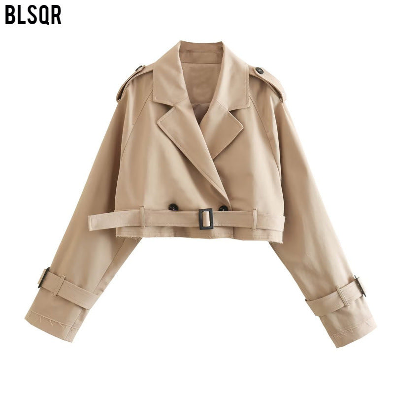 Y2K Short Belted Windbreaker Jacket for Women