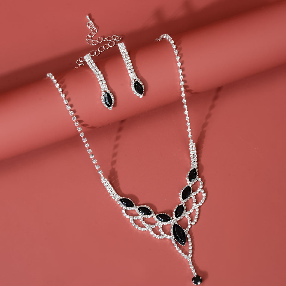 Black Diamond Bridal Set | Necklace & Earrings for Weddings