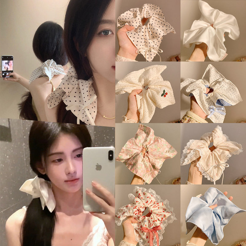 Korean Lace Square Scarf & Oversized Hair Ring – High-Grade Hair Accessory