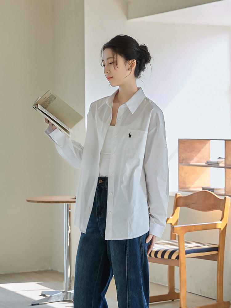 Women’s White Long-Sleeve Shirt – Light Luxury 2026